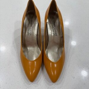 Sergio Zelzer Spanish Leather Yellow Pointed Toe Heels Women Size 7.5